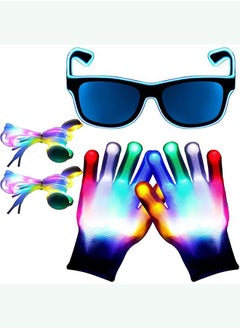 LED Light up Glasses Gloves and Shoelaces Set Multicolor Flashing for Halloween Carnival Glow Party New Year Rave Party