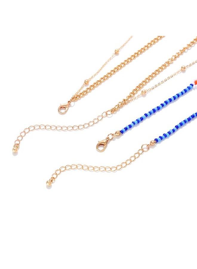 deladola Boho Beaded Layered Choker Necklaces Gold Ancient Pendant Necklace Beach Beaded Flower Chokers Necklace African Jewelry for Women and Girls (A), size - Image 3
