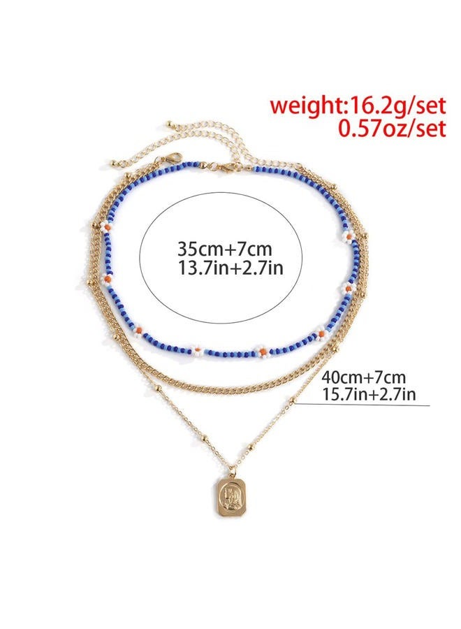 deladola Boho Beaded Layered Choker Necklaces Gold Ancient Pendant Necklace Beach Beaded Flower Chokers Necklace African Jewelry for Women and Girls (A), size - Image 5