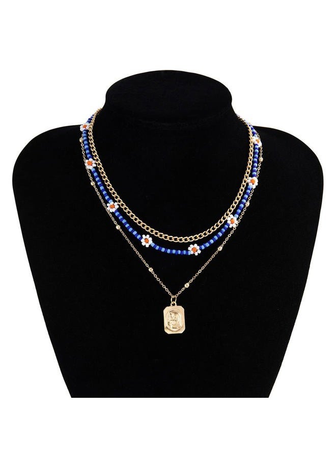 deladola Boho Beaded Layered Choker Necklaces Gold Ancient Pendant Necklace Beach Beaded Flower Chokers Necklace African Jewelry for Women and Girls (A), size - Image 1