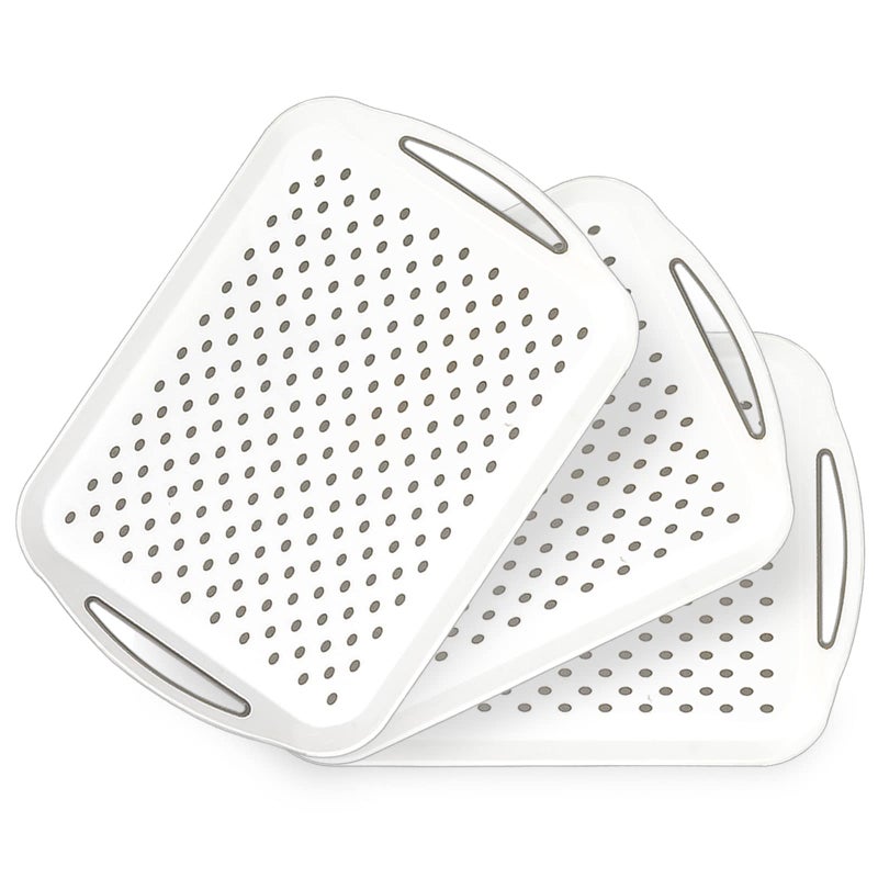177 x 125 AntiSlip Serving Trays with Handles 3 Pcs XLarge Rectangular Food Serving Tray for Lap Reusable and Durable Breakfast Tray White