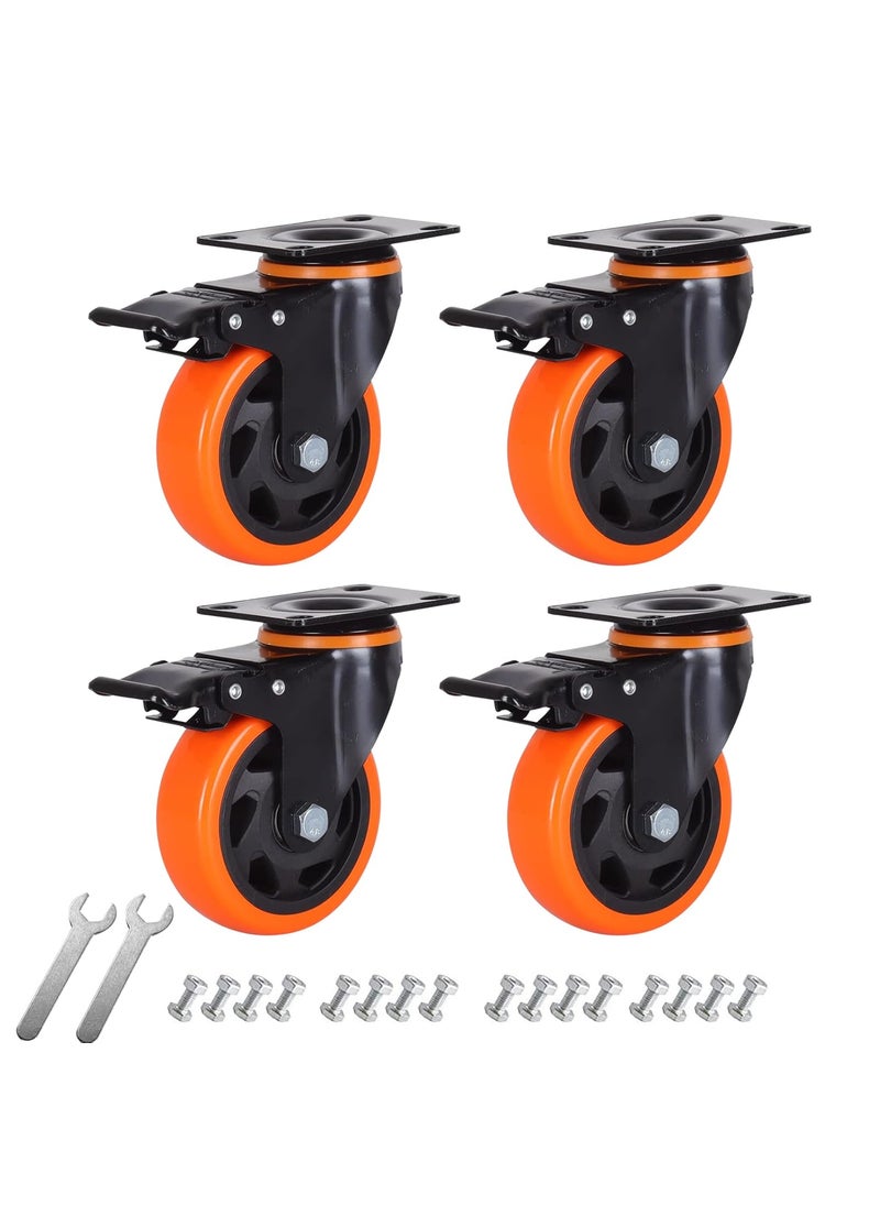 ENYKE Enyke 4 Heavy Duty Caster Wheels with Brake Premium Swivel Locking Plate Casters Set of 4 for Shopping Cart Total 2200LBS Saving Strength 
