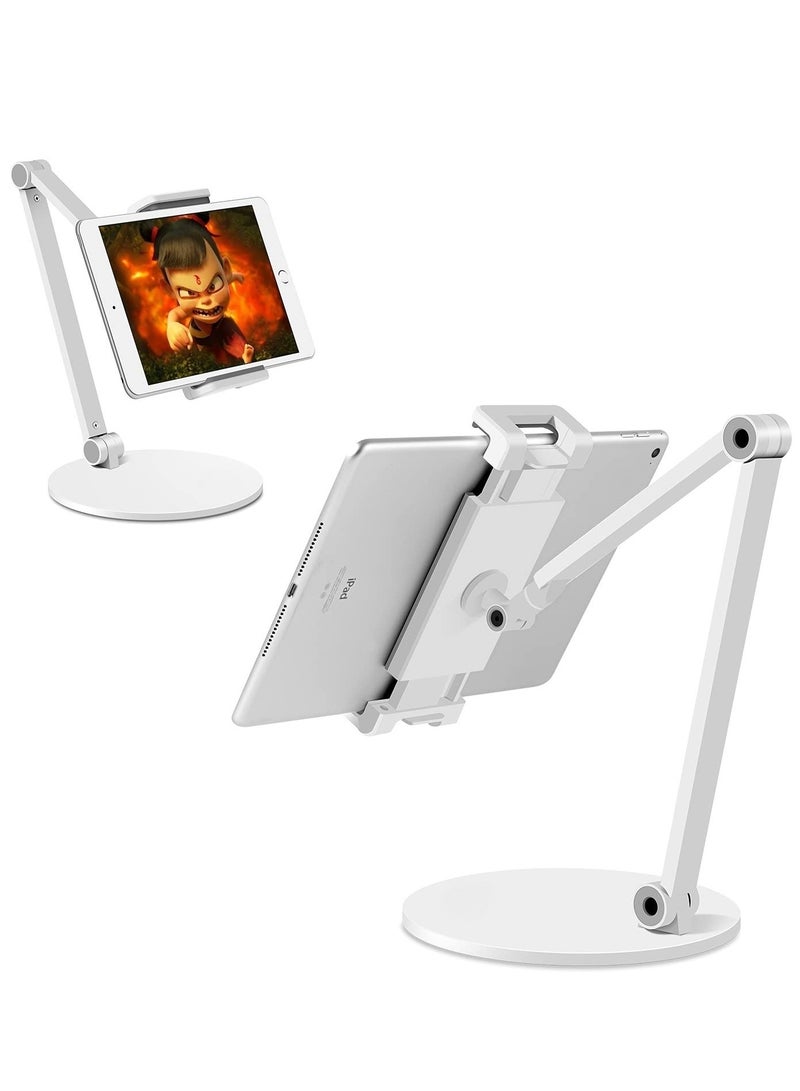 XiuWoo Tablet Stand for 4.7- 12.9inch Screen,Tightness Adjustable 360°Rotatable Multi-Angle Eye-Level Aluminum Solid Long Arm Tablets Stands for iPad Pro Air,Microsoft Surface Pro Series,Samsung Galaxy Tabs,Kindle,White - Image 1