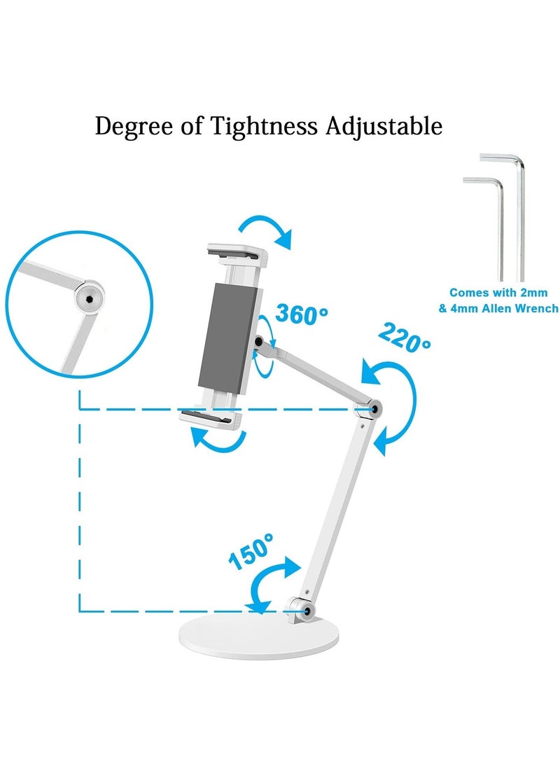 XiuWoo Tablet Stand for 4.7- 12.9inch Screen,Tightness Adjustable 360°Rotatable Multi-Angle Eye-Level Aluminum Solid Long Arm Tablets Stands for iPad Pro Air,Microsoft Surface Pro Series,Samsung Galaxy Tabs,Kindle,White - Image 2