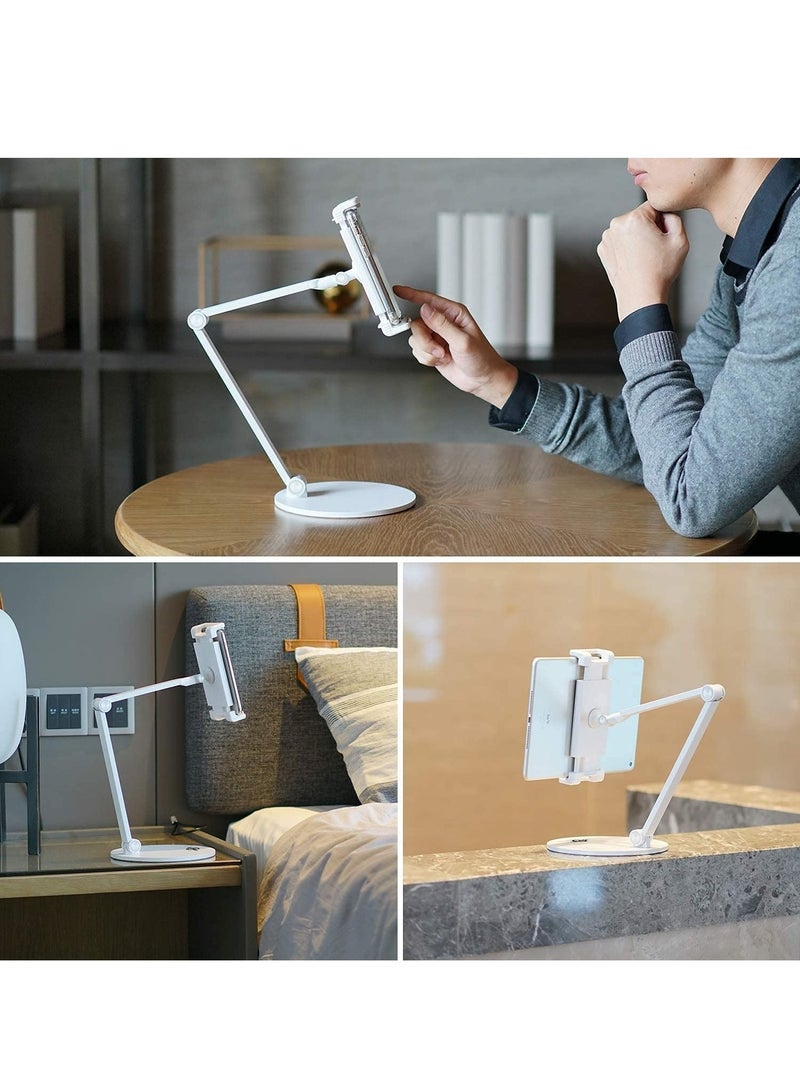 XiuWoo Tablet Stand for 4.7- 12.9inch Screen,Tightness Adjustable 360°Rotatable Multi-Angle Eye-Level Aluminum Solid Long Arm Tablets Stands for iPad Pro Air,Microsoft Surface Pro Series,Samsung Galaxy Tabs,Kindle,White - Image 4