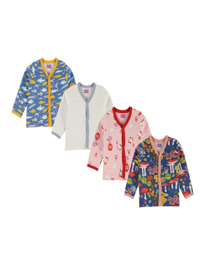 Dikary Baby Jhabla Cotton Unisex Front Open Shirt Full Sleeve T-Shirt with Snap Buttons and Cute Prints New Born Baby Clothes Tees Combo (in, Age, 12 Months, 18 Months, Regular, Pack of 4) - Image 1