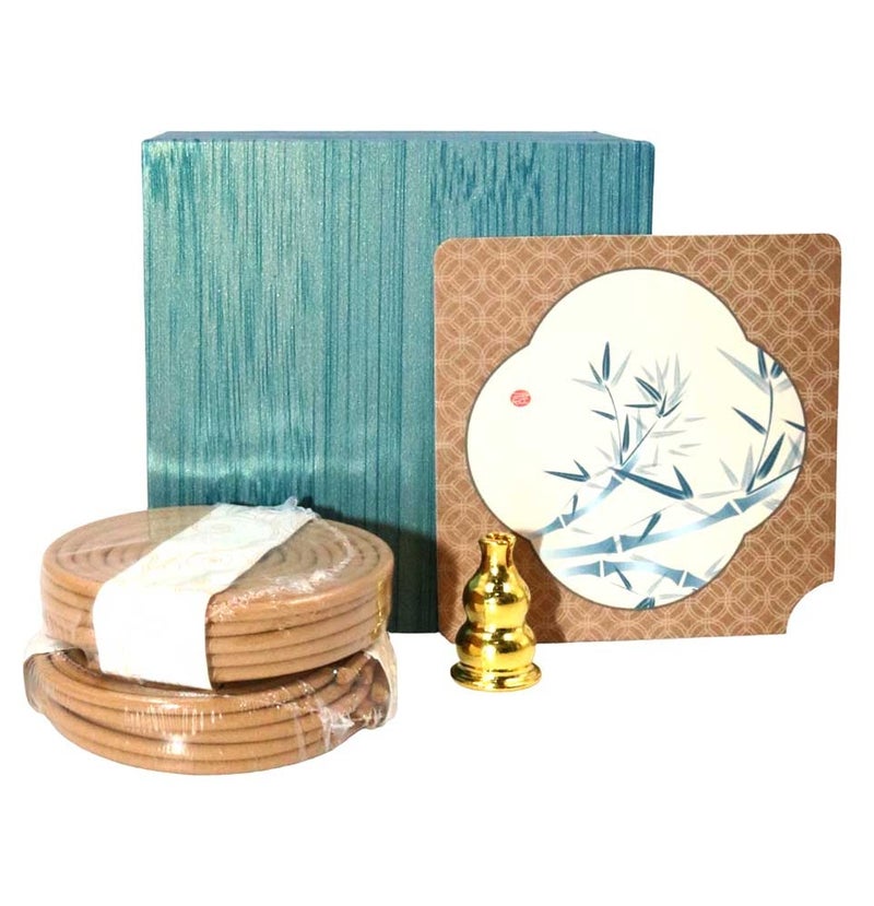 Bakhoor BoSidin Premium Cambodian Agarwood Coil Incense Gift Set – 20 Pcs Natural Oud Incense Coils with Golden Gourd Burner Holder, 2-Hour Burn Time for each coil, Luxury Turquoise Bamboo Texture Gift Box for Meditation, Yoga and Relaxation - Image 3