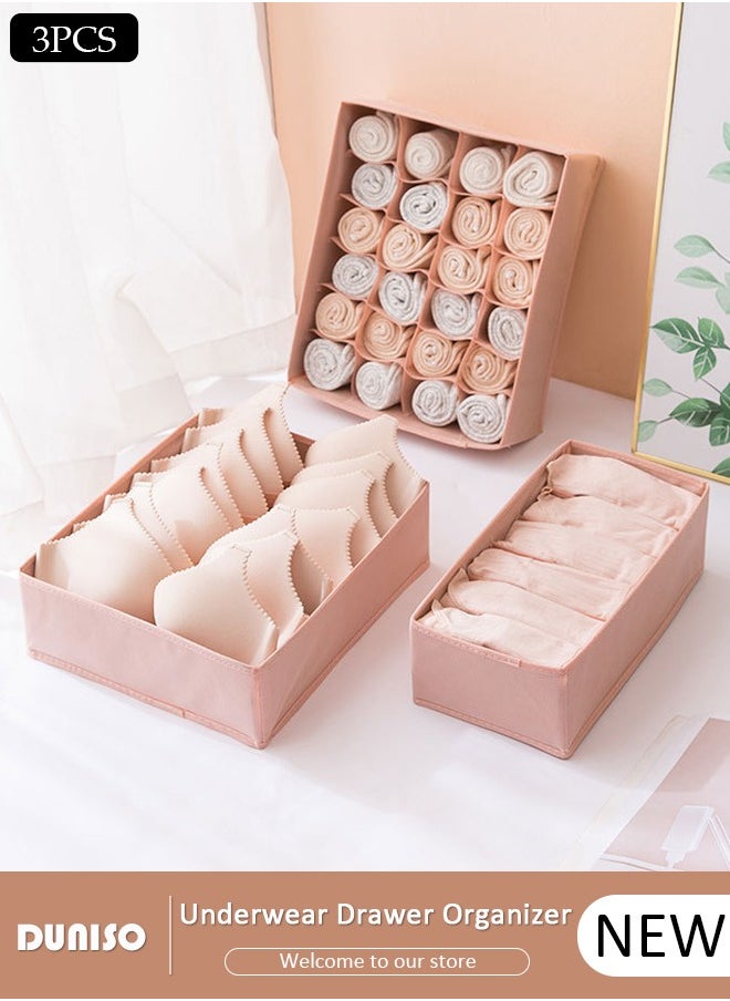 DUNISO 3pcs Wardrobe Clothes Organizer Sock Underwear Drawer Organizer Dividers Cell Foldable Fabric Dresser Closet Storage Box and Storage Bins for Clothing, Baby Clothes, Bra, Panty, Skirt,Scarf, Ties, Scarves  - Image 1