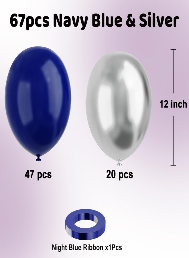YMSZ Blue and Silver Balloons, 67pcs 12 Inch Navy Blue and Silver Party Balloons for Birthday, Graduation, Retirement, Anniversary Party Decorations - Image 2