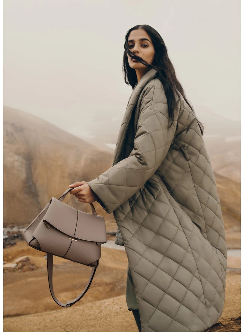 POLENE Polène ابتسامة الخمر الجلد مطوي حقيبة اليد / الكتف حقيبة الكاميرا Crossbody - رمادي - Image 4