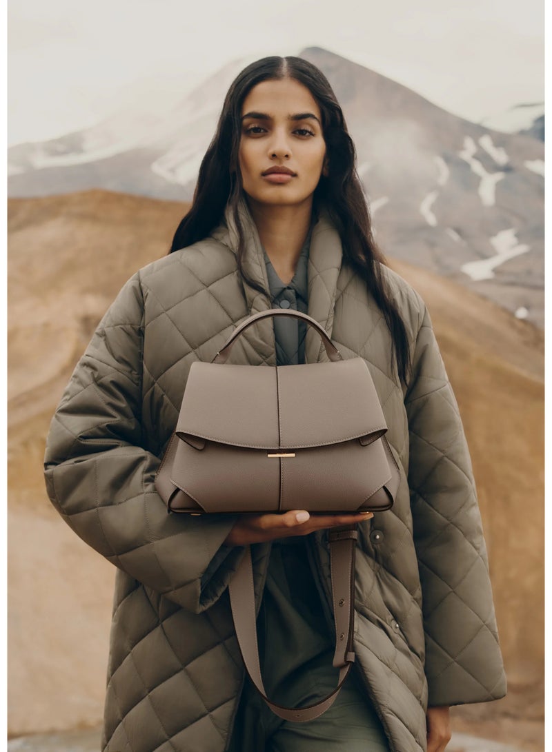 POLENE Polène ابتسامة الخمر الجلد مطوي حقيبة اليد / الكتف حقيبة الكاميرا Crossbody - رمادي - Image 3
