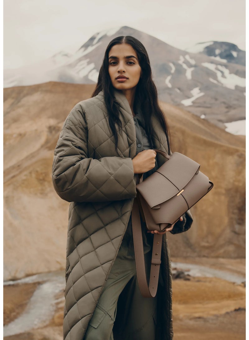 POLENE Polène ابتسامة الخمر الجلد مطوي حقيبة اليد / الكتف حقيبة الكاميرا Crossbody - رمادي - Image 2