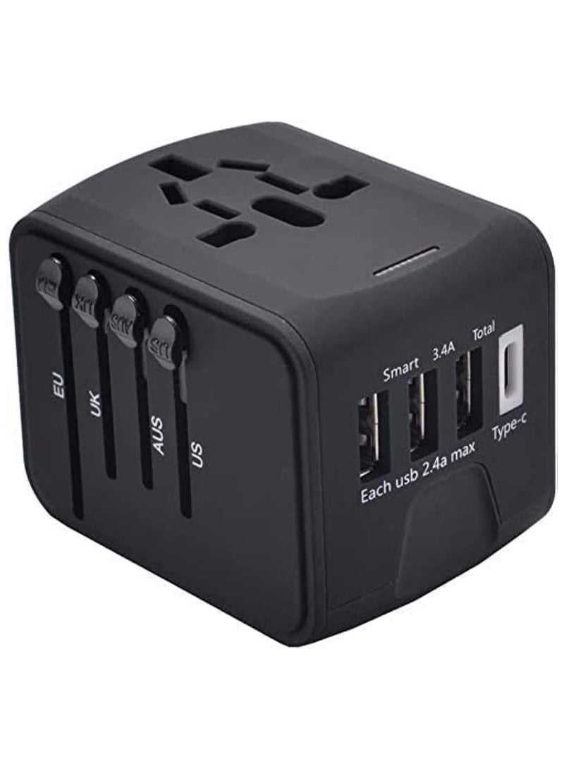 ELTRAZONE Universal International Travel Power Adapter with 3 USB + 1 Type C Charging Ports, European Adapter, Worldwide AC Outlet Plugs Adapters for Europe, UK, US, AU  - Image 1