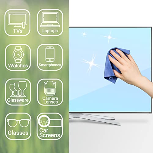 ECO-FUSED أقمشة تنظيف ميكروفايبر EcoFused 10 أقمشة ملونة و 2 قماش أبيض مثالية لتنظيف النظارات وعدسات الكاميرا وأجهزة iPad والهواتف والشاشات LCD باللون الأزرق والرمادي - Image 5