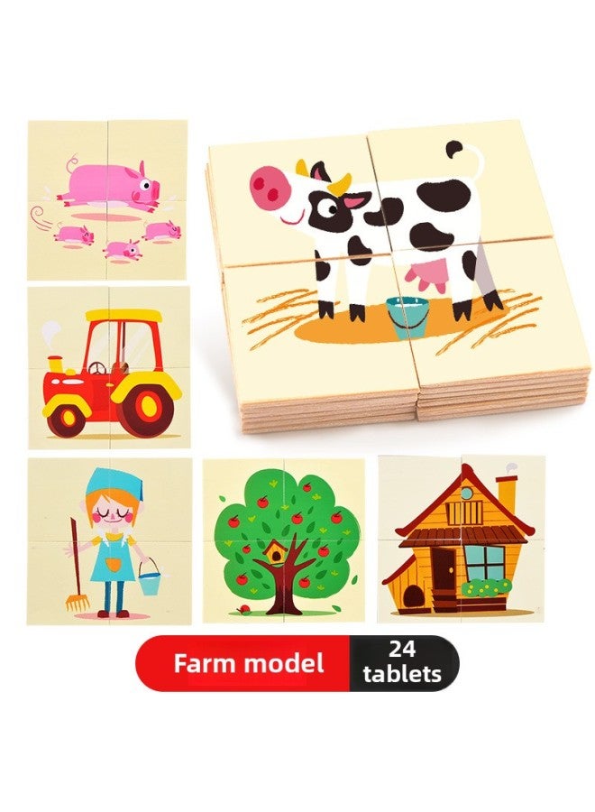 TOI Wooden Children's Large Puzzle Puzzle Early Education Enlightenment Baby Toy Animal Transportation Farm-Color:Farm - Image 1