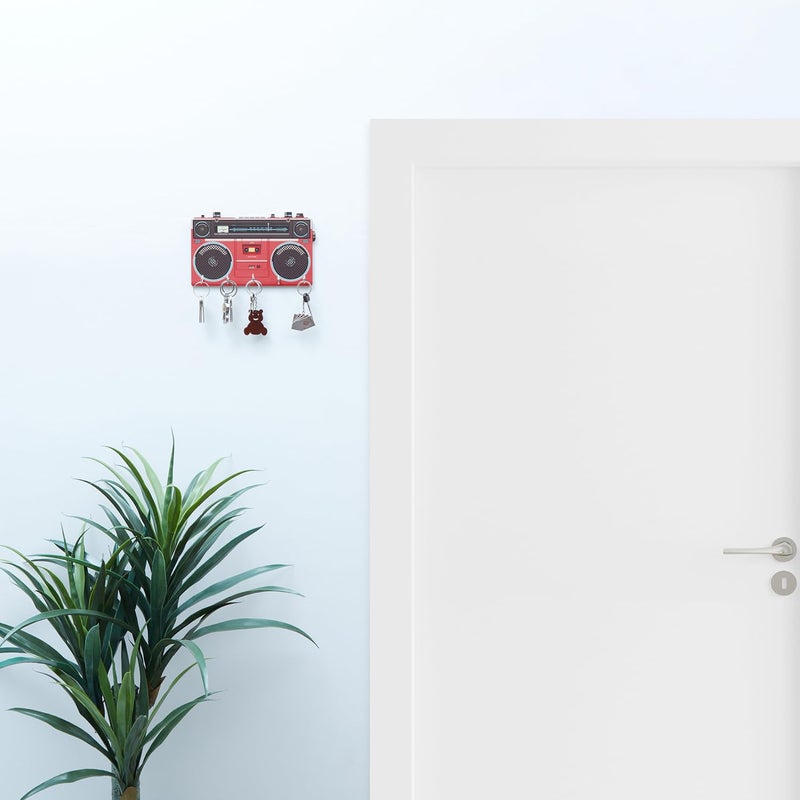 Brand - Solimo Solimo Designer Wall Mount Wooden Key Holder for Home Radio Design 5 Hooks - Image 5