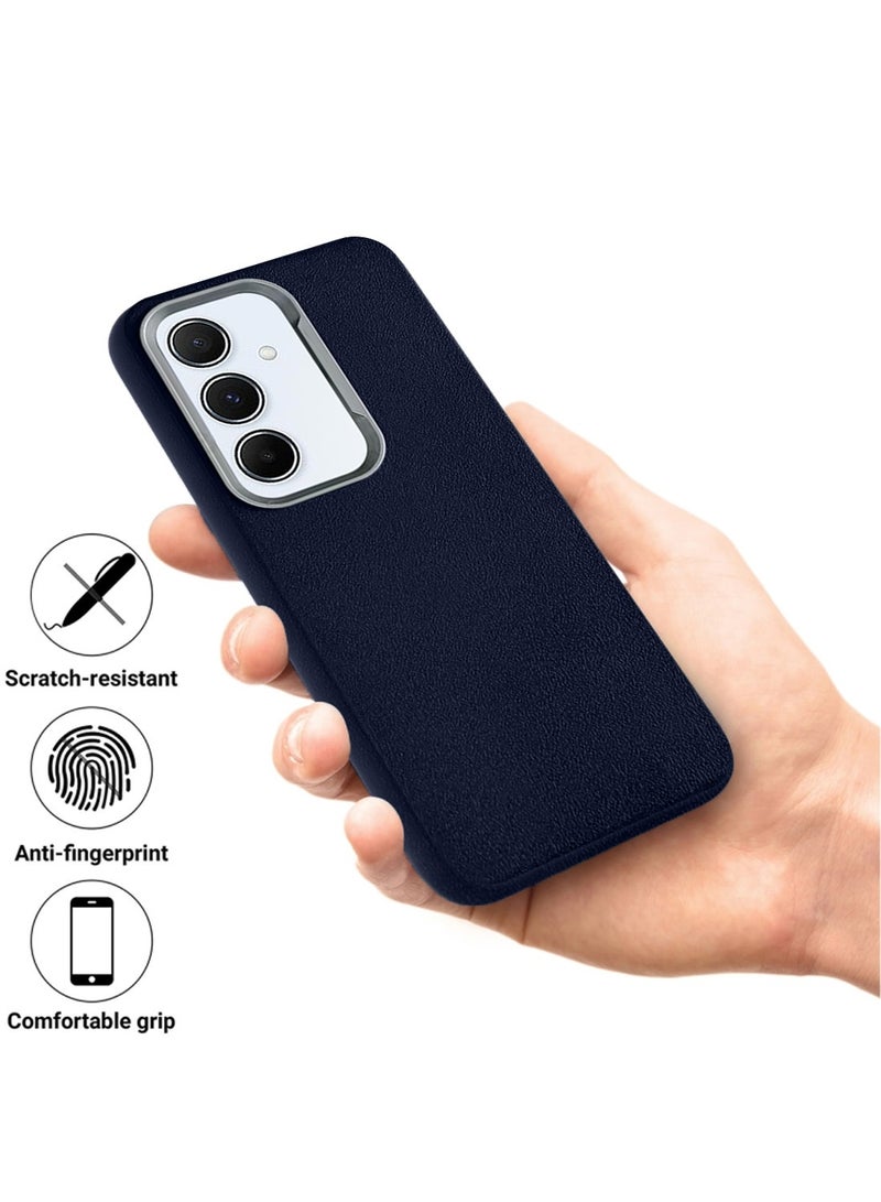 Techie Stylish PU Leather Texture Soft Non-Slip Grip TPU Back Cover Case for Samsung Galaxy S24 FE 5G - Navy Blue - Image 2