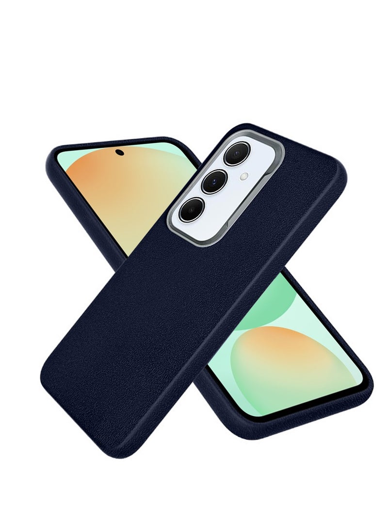 Techie Stylish PU Leather Texture Soft Non-Slip Grip TPU Back Cover Case for Samsung Galaxy S24 FE 5G - Navy Blue - Image 1