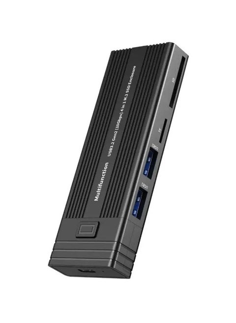 MULTIFUNCTION M.2 NVMe SSD Enclosure Adapter with 4 in 1 Hub, USB 3.2 Gen 2 10Gbps HDD Adapter MKey(B+M Key) SSD Reader, with 2 USB Port Support SD/TF Cardread, Support UASP Trim for 2242/2260/2280