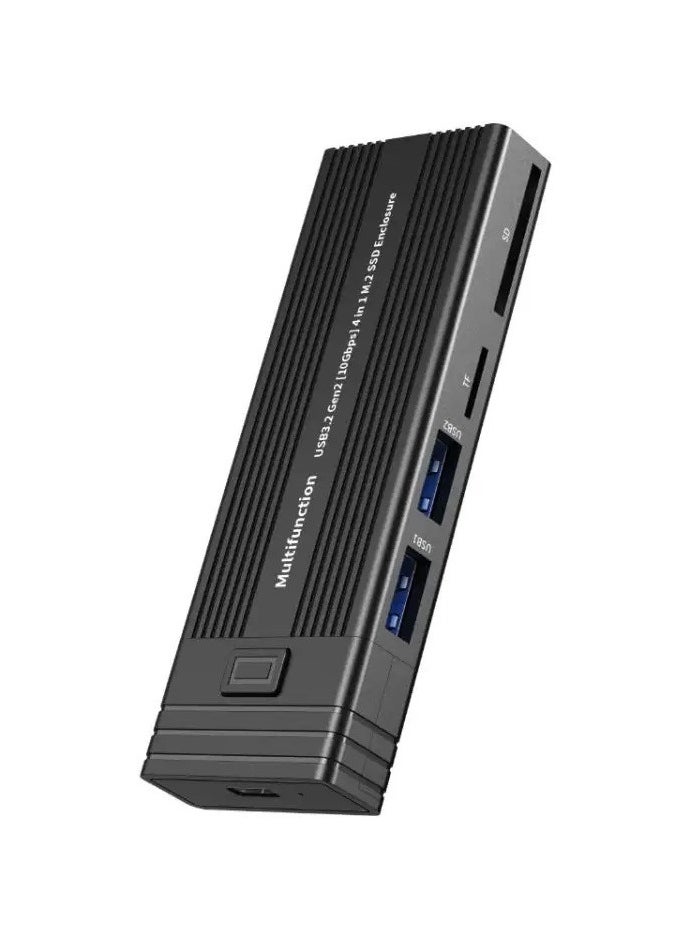 MULTIFUNCTION M.2 NVMe SSD Enclosure Adapter with 4 in 1 Hub, USB 3.2 Gen 2 10Gbps HDD Adapter MKey(B+M Key) SSD Reader, with 2 USB Port Support SD/TF Cardread, Support UASP Trim for 2242/2260/2280