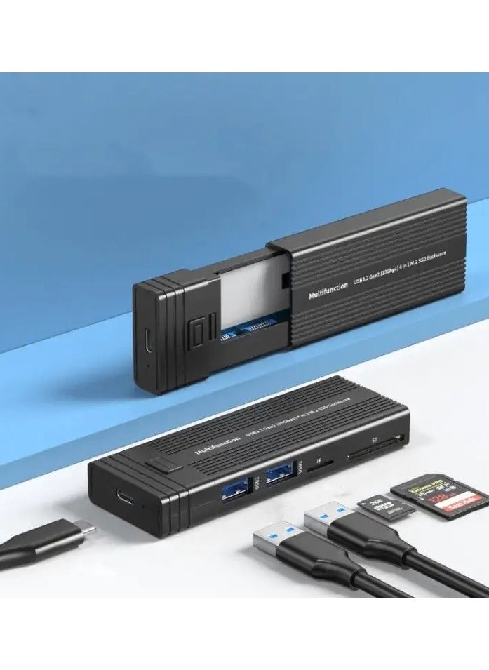 MULTIFUNCTION M.2 NVMe SSD Enclosure Adapter with 4 in 1 Hub, USB 3.2 Gen 2 10Gbps HDD Adapter MKey(B+M Key) SSD Reader, with 2 USB Port Support SD/TF Cardread, Support UASP Trim for 2242/2260/2280