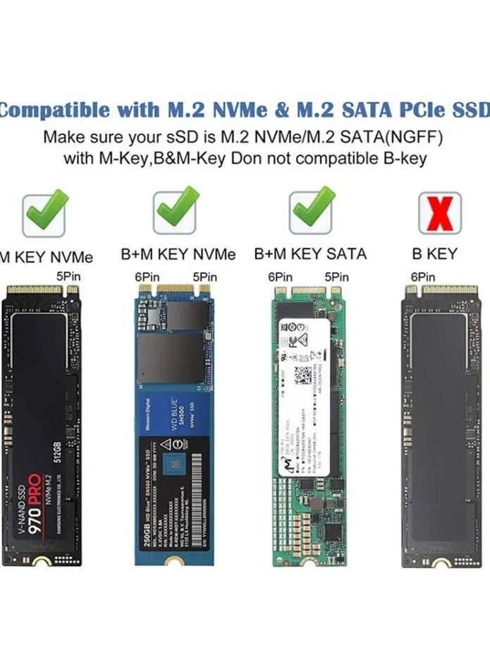 MULTIFUNCTION M.2 NVMe SSD Enclosure Adapter with 4 in 1 Hub, USB 3.2 Gen 2 10Gbps HDD Adapter MKey(B+M Key) SSD Reader, with 2 USB Port Support SD/TF Cardread, Support UASP Trim for 2242/2260/2280