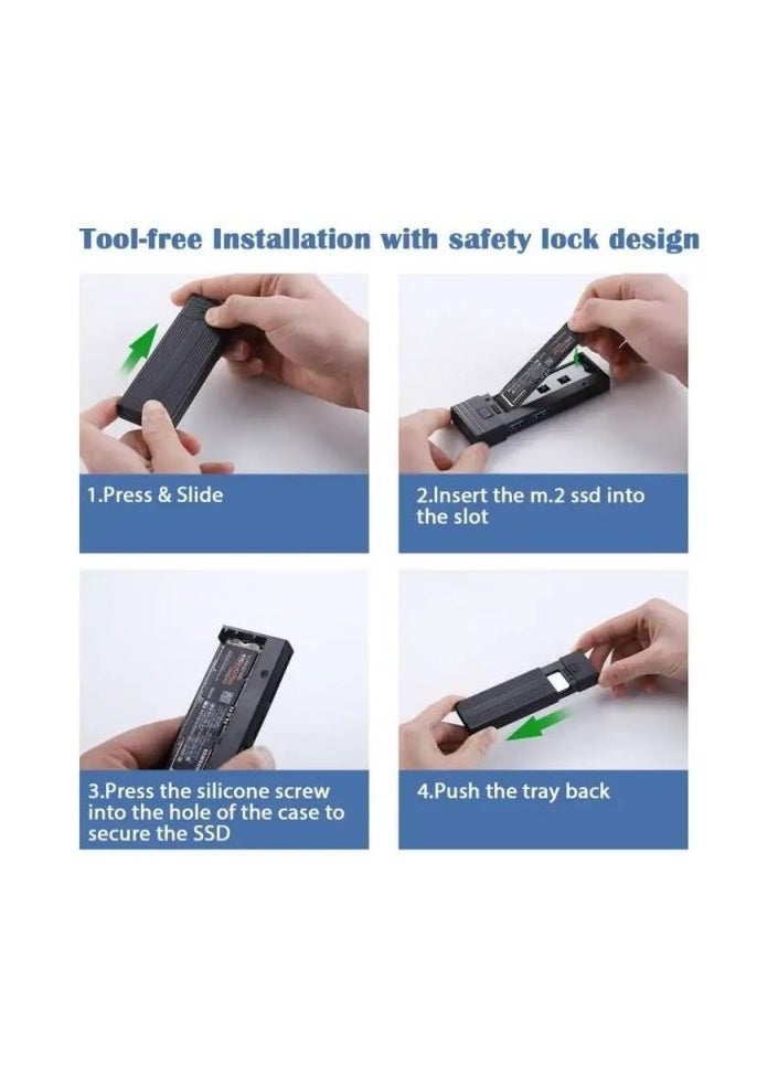 MULTIFUNCTION M.2 NVMe SSD Enclosure Adapter with 4 in 1 Hub, USB 3.2 Gen 2 10Gbps HDD Adapter MKey(B+M Key) SSD Reader, with 2 USB Port Support SD/TF Cardread, Support UASP Trim for 2242/2260/2280