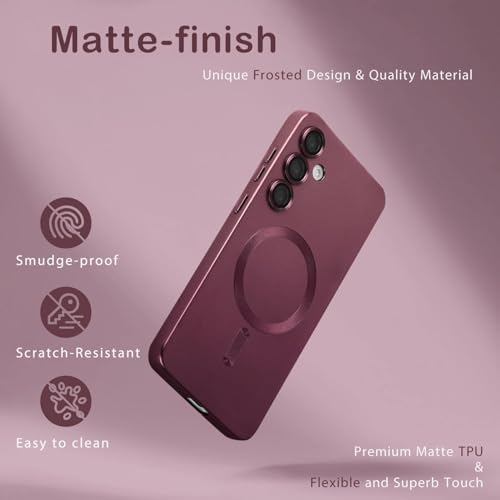 DIZORO Samsung S24 Plus 5g Case, Compatible with Mag Safe Back Cover, Matte Luxury Metallic Luster Flexible TPU Wireless Charging Shockproof Case with Camera Protector Lens (Wine) - Image 5