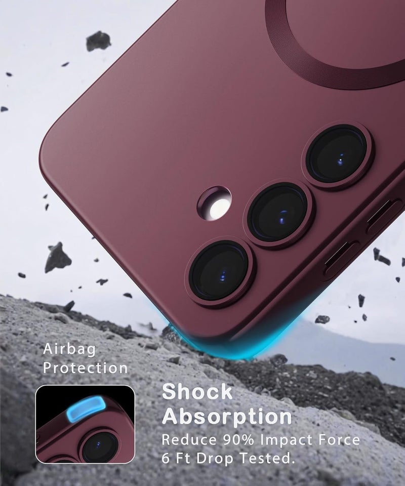 DIZORO Samsung S24 Plus 5g Case, Compatible with Mag Safe Back Cover, Matte Luxury Metallic Luster Flexible TPU Wireless Charging Shockproof Case with Camera Protector Lens (Wine) - Image 3