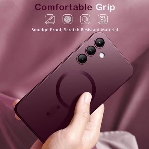 DIZORO Samsung S24 Plus 5g Case, Compatible with Mag Safe Back Cover, Matte Luxury Metallic Luster Flexible TPU Wireless Charging Shockproof Case with Camera Protector Lens (Wine) - Image 4