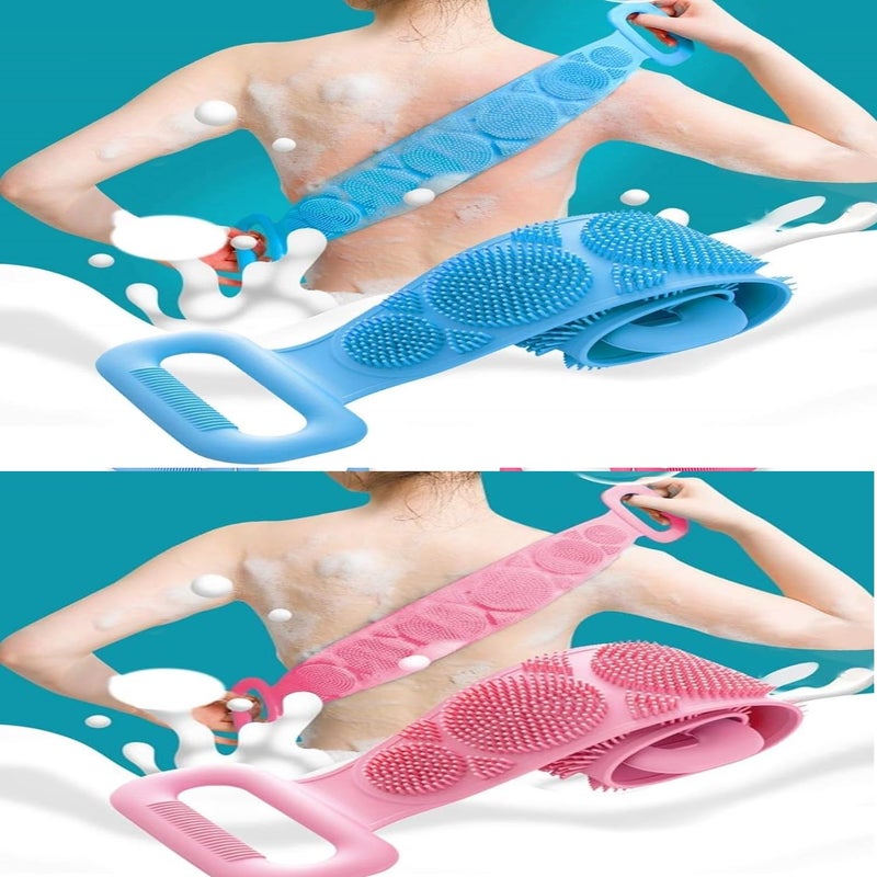 ALN® Silicone Body Back Scrubber, Double Sided Bathing Brush for Skin Deep Cleaning Massage, Dead Skin Removal Exfoliating Belt for Shower, Body Brush for Bathing| Body Cleaning| (2 PCS) - Image 1