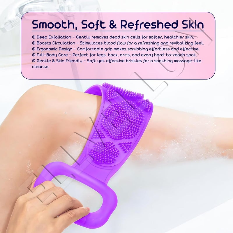 ALN® Silicone Body Back Scrubber, Double Sided Bathing Brush for Skin Deep Cleaning Massage, Dead Skin Removal Exfoliating Belt for Shower, Body Brush for Bathing| Body Cleaning| (2 PCS) - Image 4