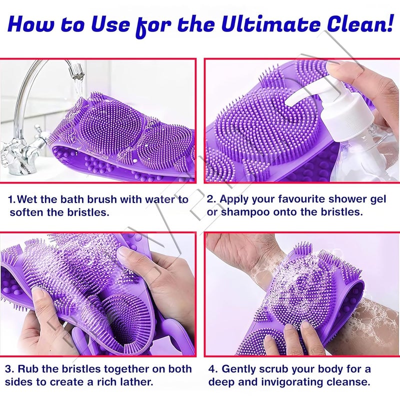ALN® Silicone Body Back Scrubber, Double Sided Bathing Brush for Skin Deep Cleaning Massage, Dead Skin Removal Exfoliating Belt for Shower, Body Brush for Bathing| Body Cleaning| (2 PCS) - Image 3