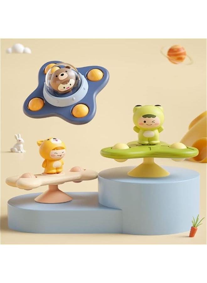 MIXDE - 3 Pcs Baby Bath Spinner Toy with Rotating Suction Cup Spinning Top Toy ，Frog Bear Dog Spin Sucker Baby Dining Chairs Toys - Image 1