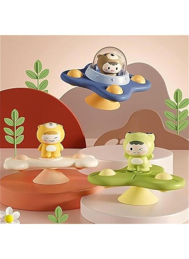 MIXDE - 3 Pcs Baby Bath Spinner Toy with Rotating Suction Cup Spinning Top Toy ，Frog Bear Dog Spin Sucker Baby Dining Chairs Toys - Image 1