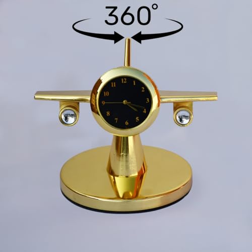Saugat Traders Rotating Aeroplane Analog Table Clock Showpiece - Metal Airplane Clock for Office Desk, Study Table - Gift for Men, Women, Boys, Pilot, Air Hostess, Airforce Person (Golden), 10x7.5 Cm - Image 3