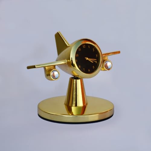 Saugat Traders Rotating Aeroplane Analog Table Clock Showpiece - Metal Airplane Clock for Office Desk, Study Table - Gift for Men, Women, Boys, Pilot, Air Hostess, Airforce Person (Golden), 10x7.5 Cm - Image 1