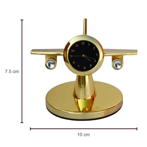 Saugat Traders Rotating Aeroplane Analog Table Clock Showpiece - Metal Airplane Clock for Office Desk, Study Table - Gift for Men, Women, Boys, Pilot, Air Hostess, Airforce Person (Golden), 10x7.5 Cm - Image 2