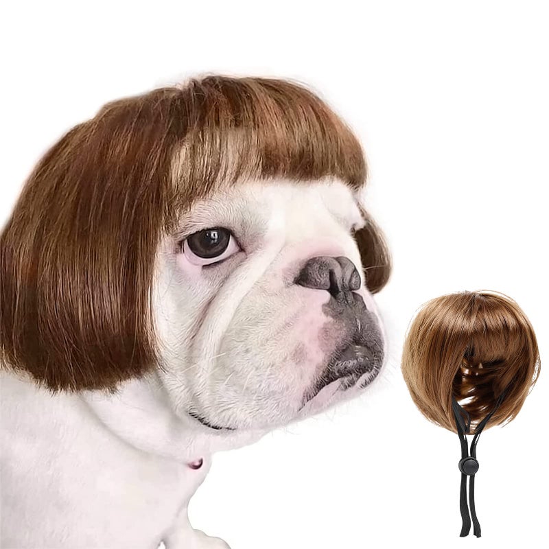 HOWWFALY Dog Costume Cat Apparel Dog Toys Curly Braids Headgear Wigs Styling Cute Funny Pet Hair Accessories (Flax) - Image 1