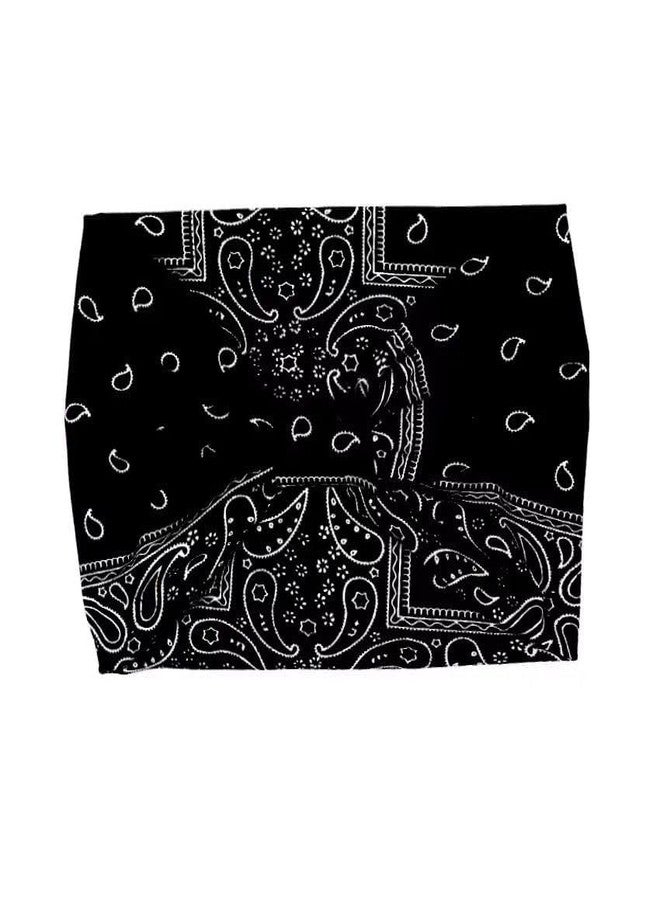 Future Tabs Paisley Print Wide Bandana Knot Headband - Black | Criss Cross Head Hair Wrap Cloth For Men & Women | Stretchable & Comfortable Headbands For Yoga, Jogging and Gym - Pack Of 1 - Image 1