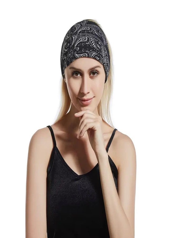 Future Tabs Paisley Print Wide Bandana Knot Headband - Black | Criss Cross Head Hair Wrap Cloth For Men & Women | Stretchable & Comfortable Headbands For Yoga, Jogging and Gym - Pack Of 1 - Image 5
