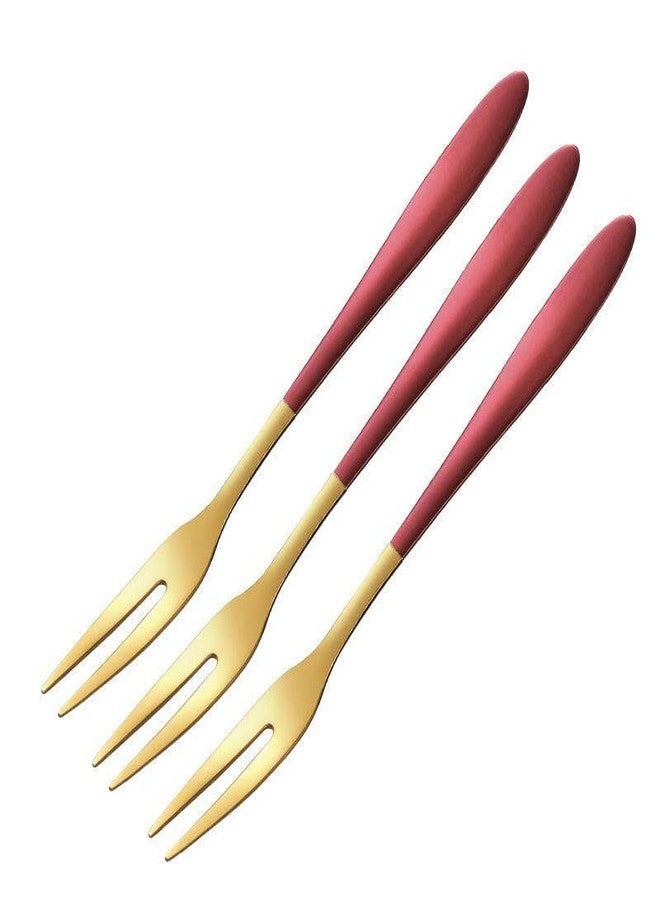 Mockery Stainless Steel Fruit Fork - Tasting Appetizer for Cake, Dessert, Salad, Mooncake - Mini Portable Forks for Party, Restaurant (Red, Pack of 3) - Image 1