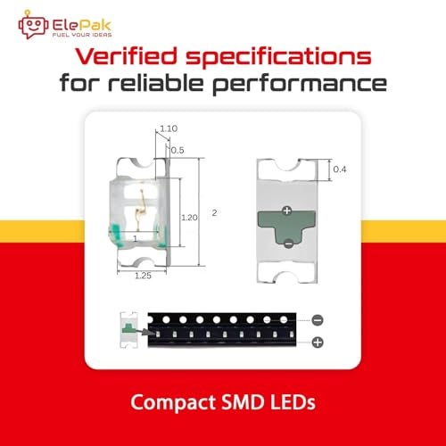 ElePak SMD LED Pak (100 Pcs) - Red, Green, Blue, Yellow, White 5 Colors - High Brightness Output - Electronic Components Kit - DIY Science Project, PCB Mounting, Backlighting (2.0mm × 1.25mm, 0.68, Watts) - Image 5