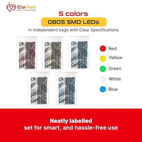 ElePak SMD LED Pak (100 Pcs) - Red, Green, Blue, Yellow, White 5 Colors - High Brightness Output - Electronic Components Kit - DIY Science Project, PCB Mounting, Backlighting (2.0mm × 1.25mm, 0.68, Watts) - Image 3