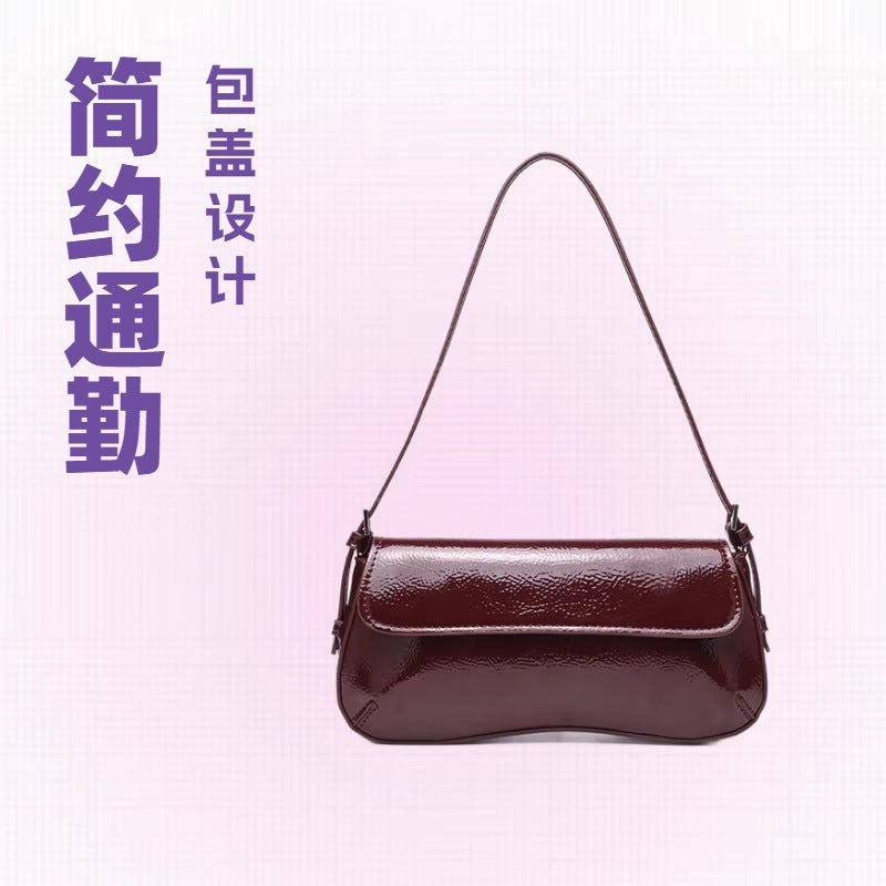 Za Patent Leather Baguette Bag Women'S Bag Crossbody Bag Niche High-End Sense Shoulder Crossbody Simple Hand Carrying - Image 2