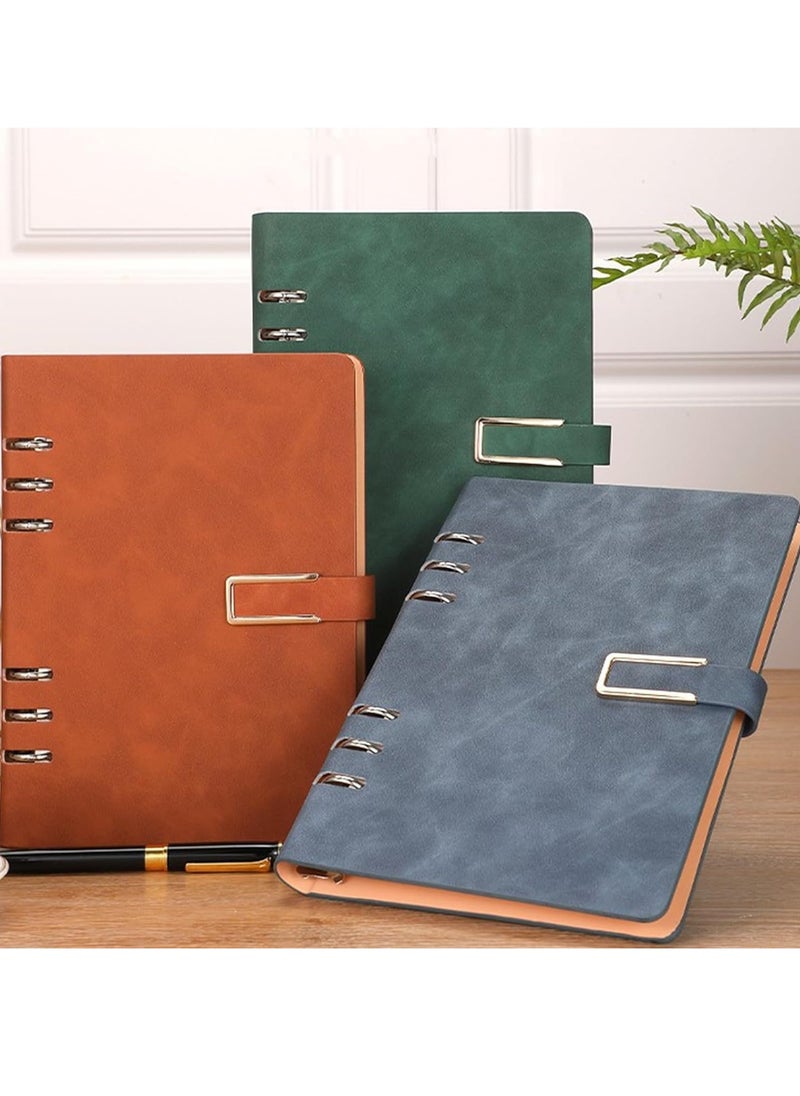DUNISO - Leather Binder Notebook,6 Round Ring Binder Planner Notebook,Portable Travel Diary，Thickened Detachable,Classic Hardbound Metal Buckle,Suitable For Office, School,17*23 cm - Image 1