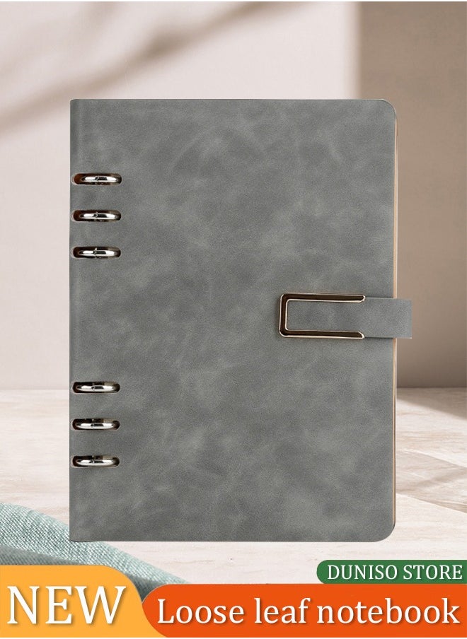 DUNISO - Leather Binder Notebook,6 Round Ring Binder Planner Notebook,Portable Travel Diary，Thickened Detachable,Classic Hardbound Metal Buckle,Suitable For Office, School,17*23 cm - Image 1