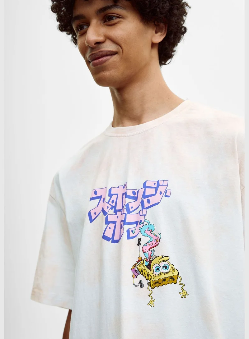 PULL&BEAR SpongeBob SquarePants tie-dye print T-shirt