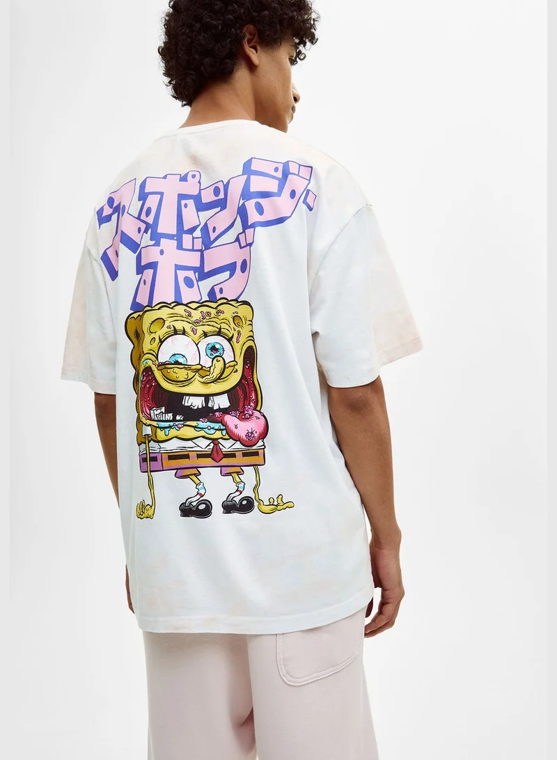 PULL&BEAR SpongeBob SquarePants tie-dye print T-shirt