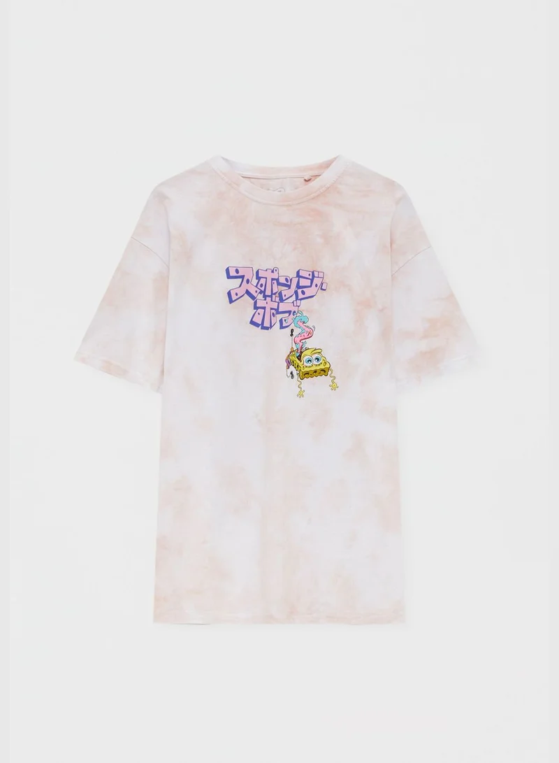 PULL&BEAR SpongeBob SquarePants tie-dye print T-shirt